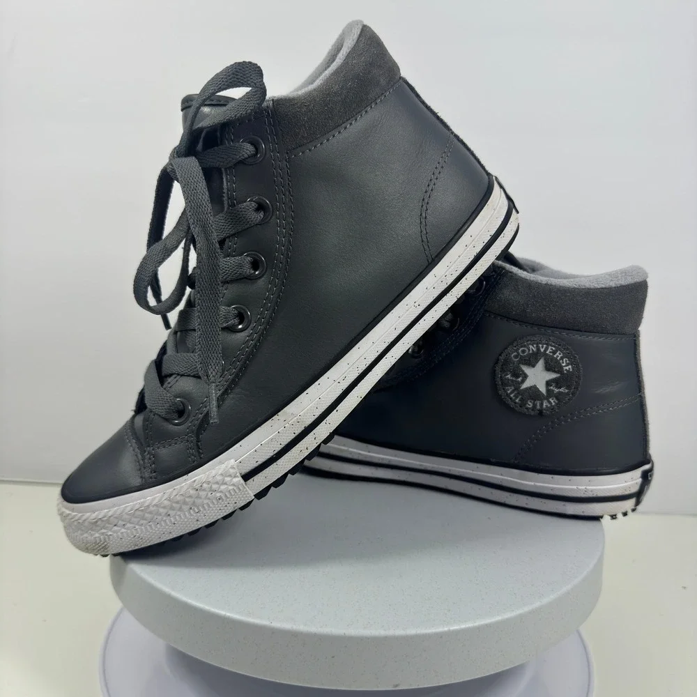 Converse All Star High Top Leather Sneaker Gray Lace Up Kids Youth Size 5